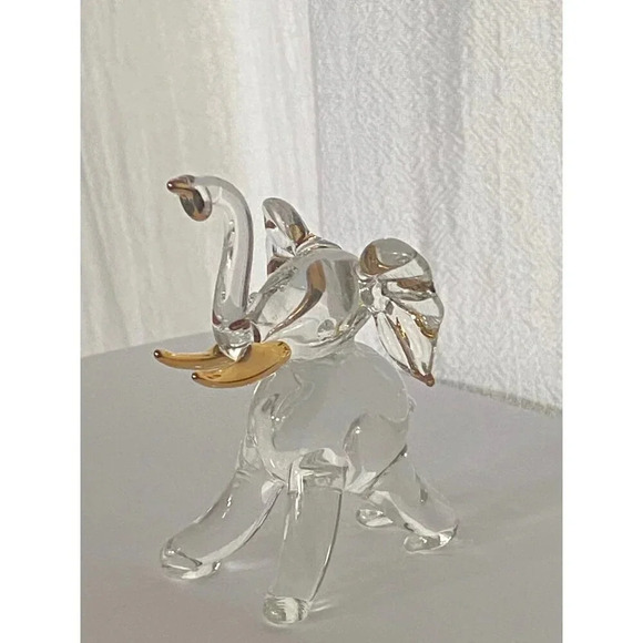 Handcrafted Glass Elephant Figurine With Gold Accents & Gift Box ABOUT FACE - Picture 8 of 16